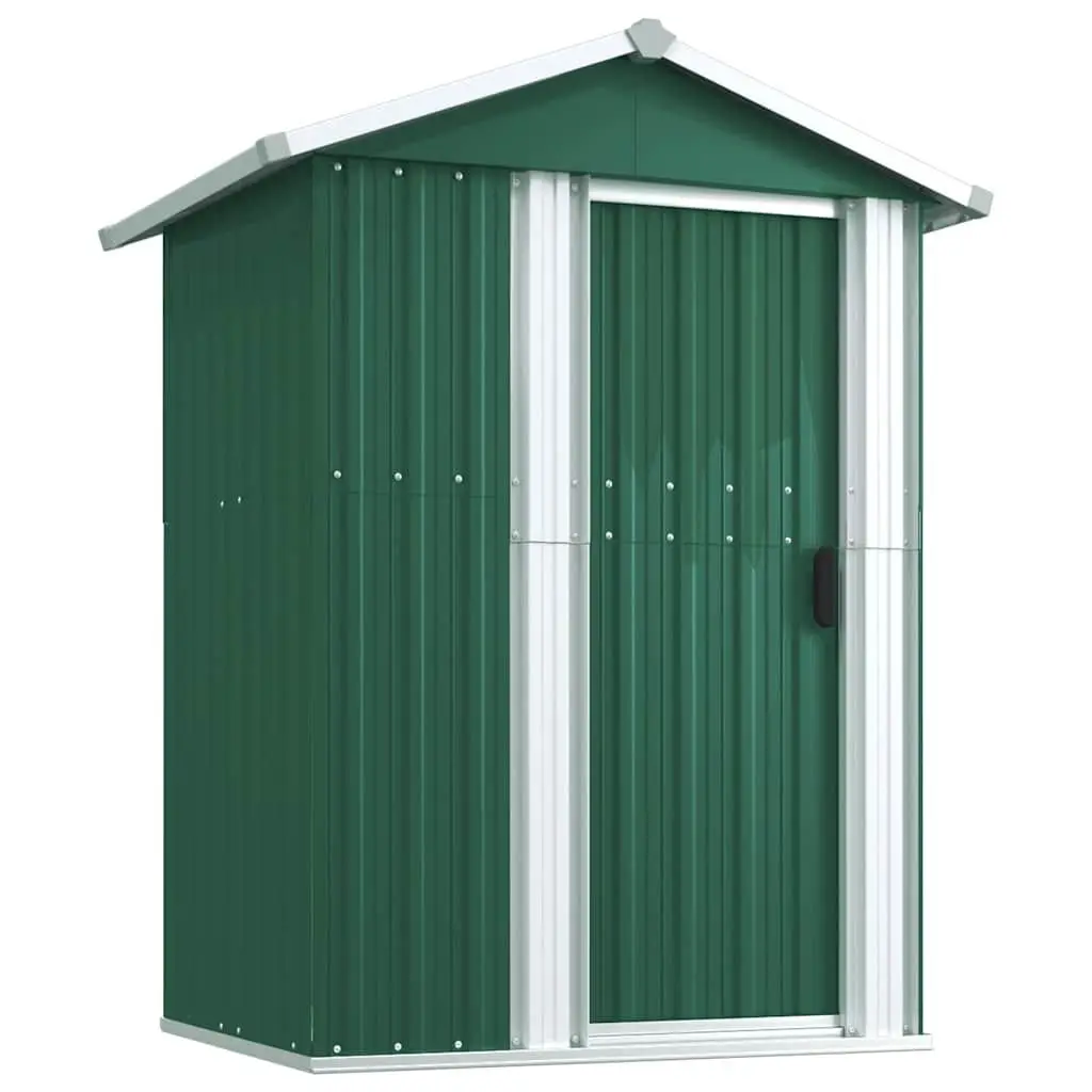 vidaXL Abri de jardin verde 126 x 97,5 x 177 cm en acero galvanizado – almacenamiento exterior espacioso para herramientas de jardín, equipos de piscina y accesorios exteriores, puerta corredera y asa práctica