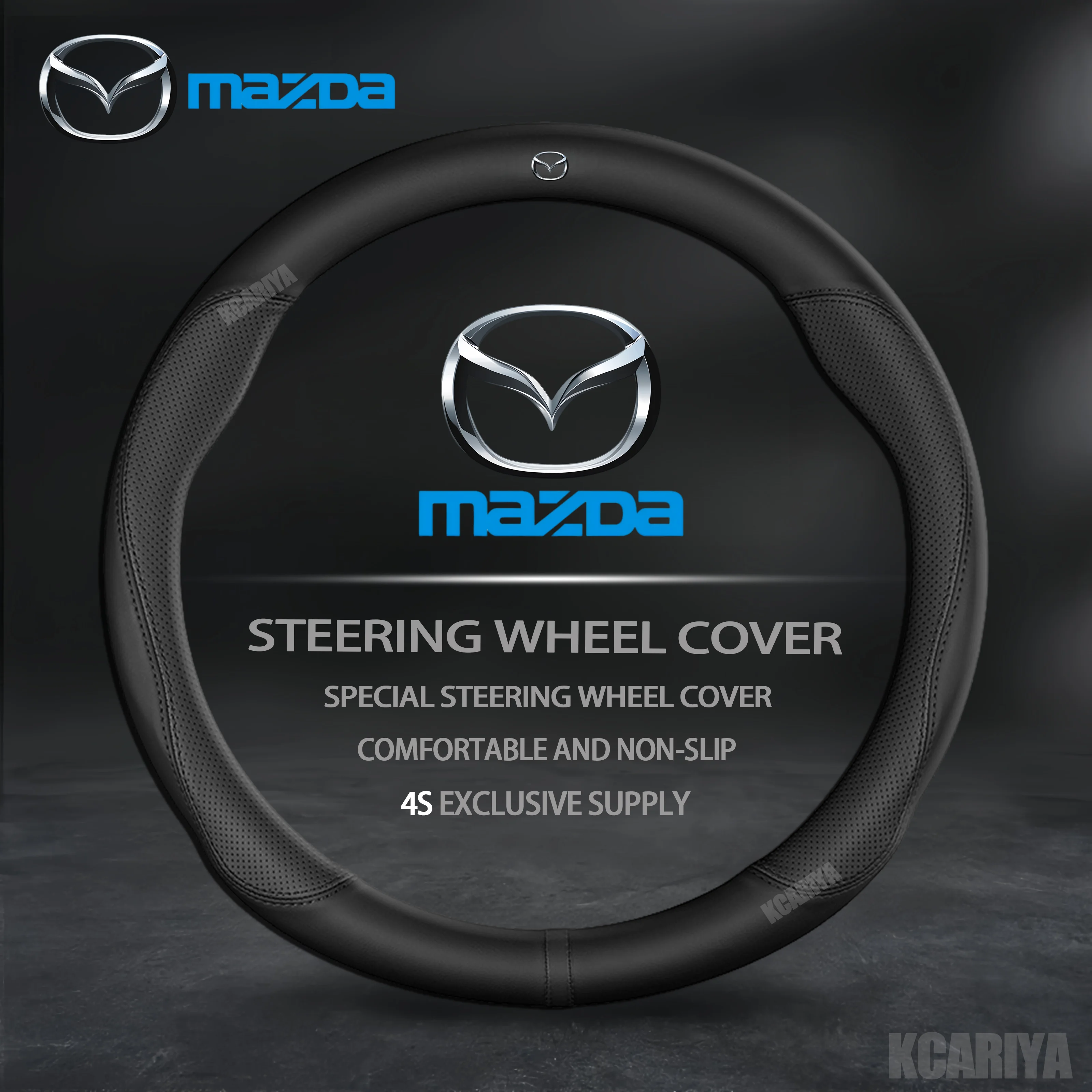 Image of Für Mazda 2 3 5 6 CX-4 CX-5 CX-7 CX-8 CX-30 CX-50 MX5 Miata RX-7 RX-8 Axela Atenza Auto Carbon Faser Leder Lenkrad Abdeckung