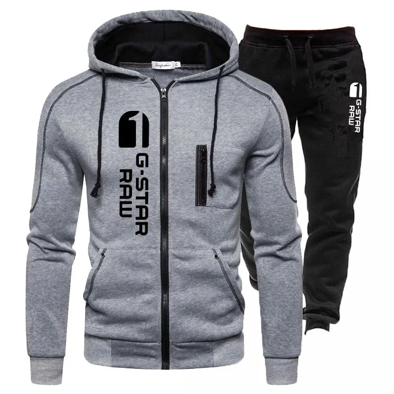 Men's Sportswear Casual and Minimalist Jogging Suit Outdoor Set Zippered Hoodie and Black Sports Pants 2-piece Spring Fashion