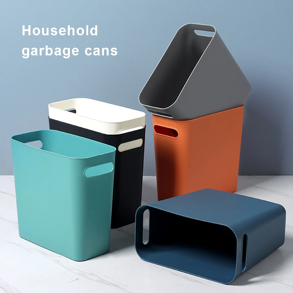 White Slim Large Trash Can without Cover Wastebasket Handles Garbage Container for Bedroom Kitchen Home Sundries Bin
