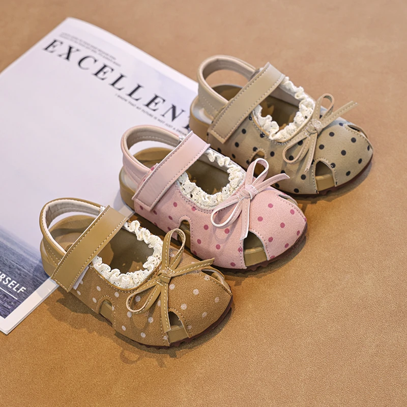 

New Summer Toddler Girls Polka Dot Sandals Woven Closed Toe Causal Shoes for Kids Wedding Party Fashion Children School Sandals