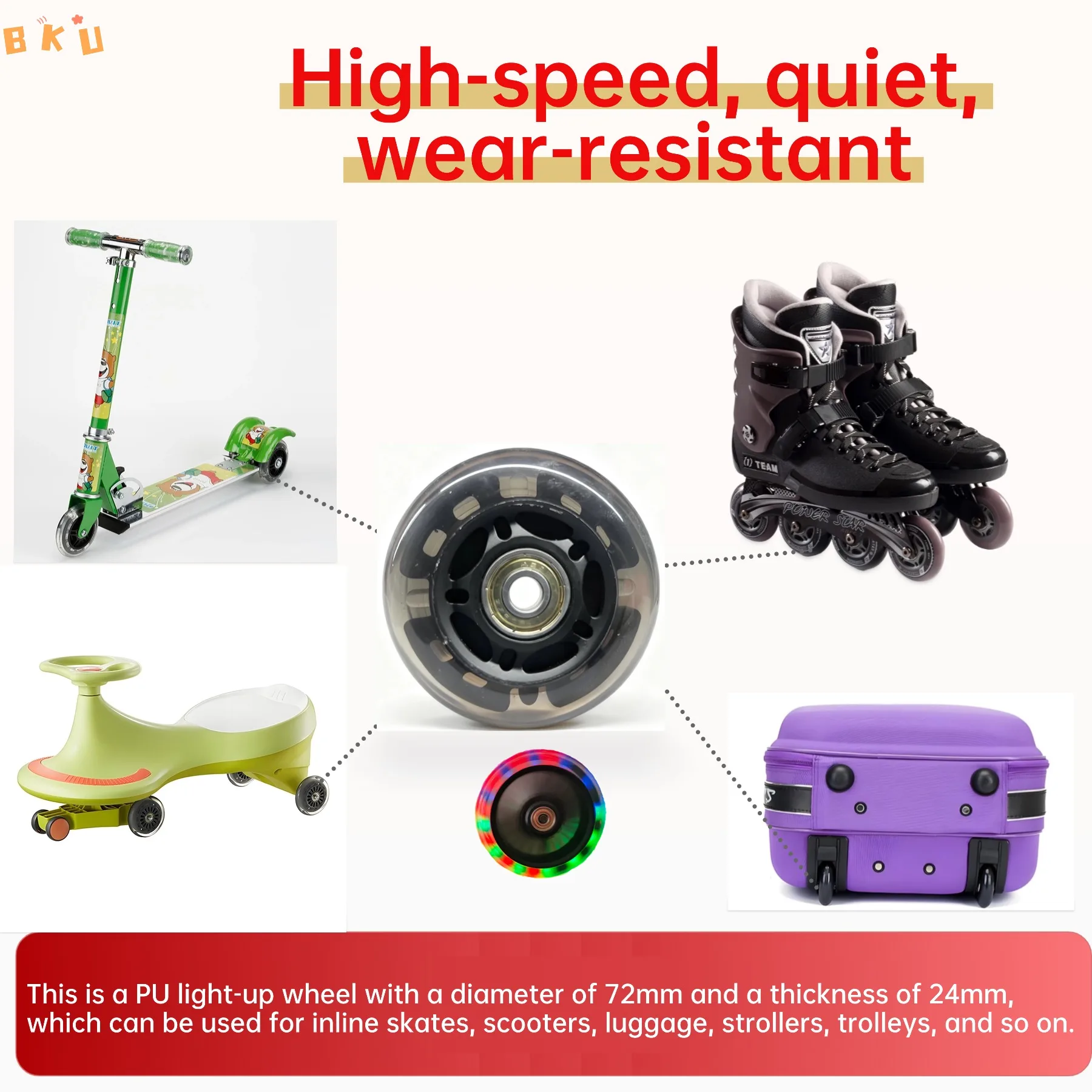 عجلات تزلج LED متوهجة مكونة من 4 محامل PU ABEC-7 مقاس 72 مم، عجلات مضيئة متعددة الألوان للزلاجات المضمنة والدراجات البخارية والأمتعة