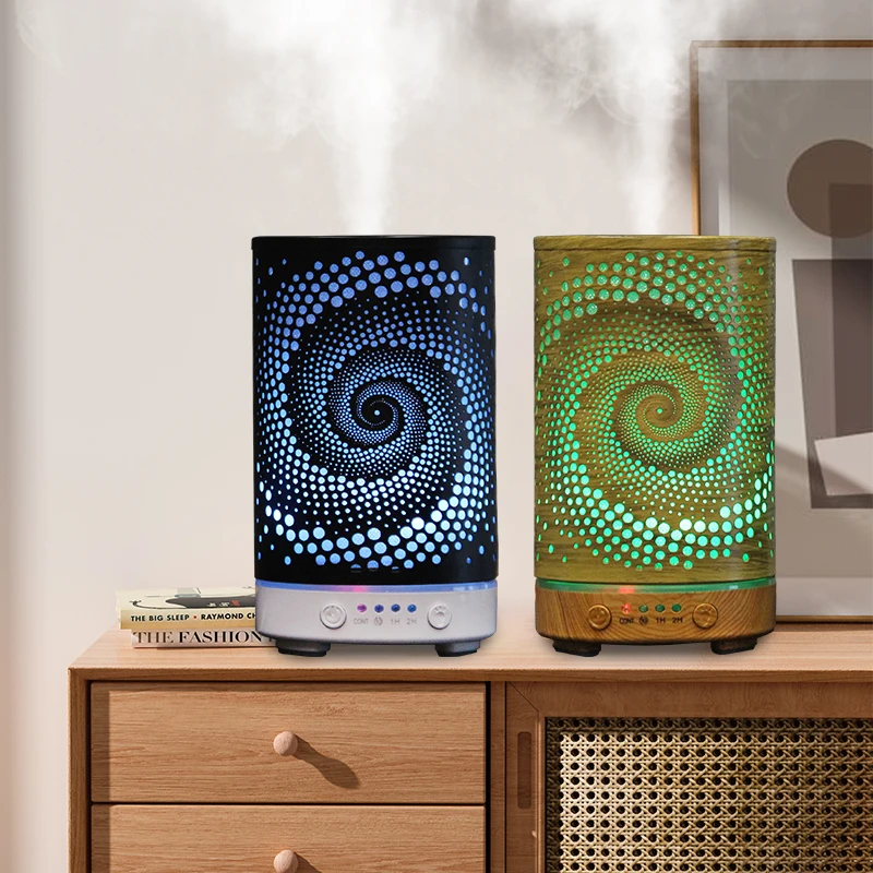 100 مللي مرطب ضباب بارد بالموجات فوق الصوتية زيت طبيعي الناشر غرفة التحكم في الرطوبة إيقاف تلقائي مع أضواء ليلية LED