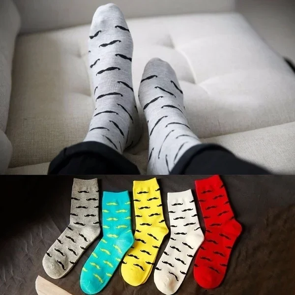 

2024 Men Socks Casual Pure Cotton Casual Men Socks Cartoon Mustache Design Man Autumn Winter Warm Sock