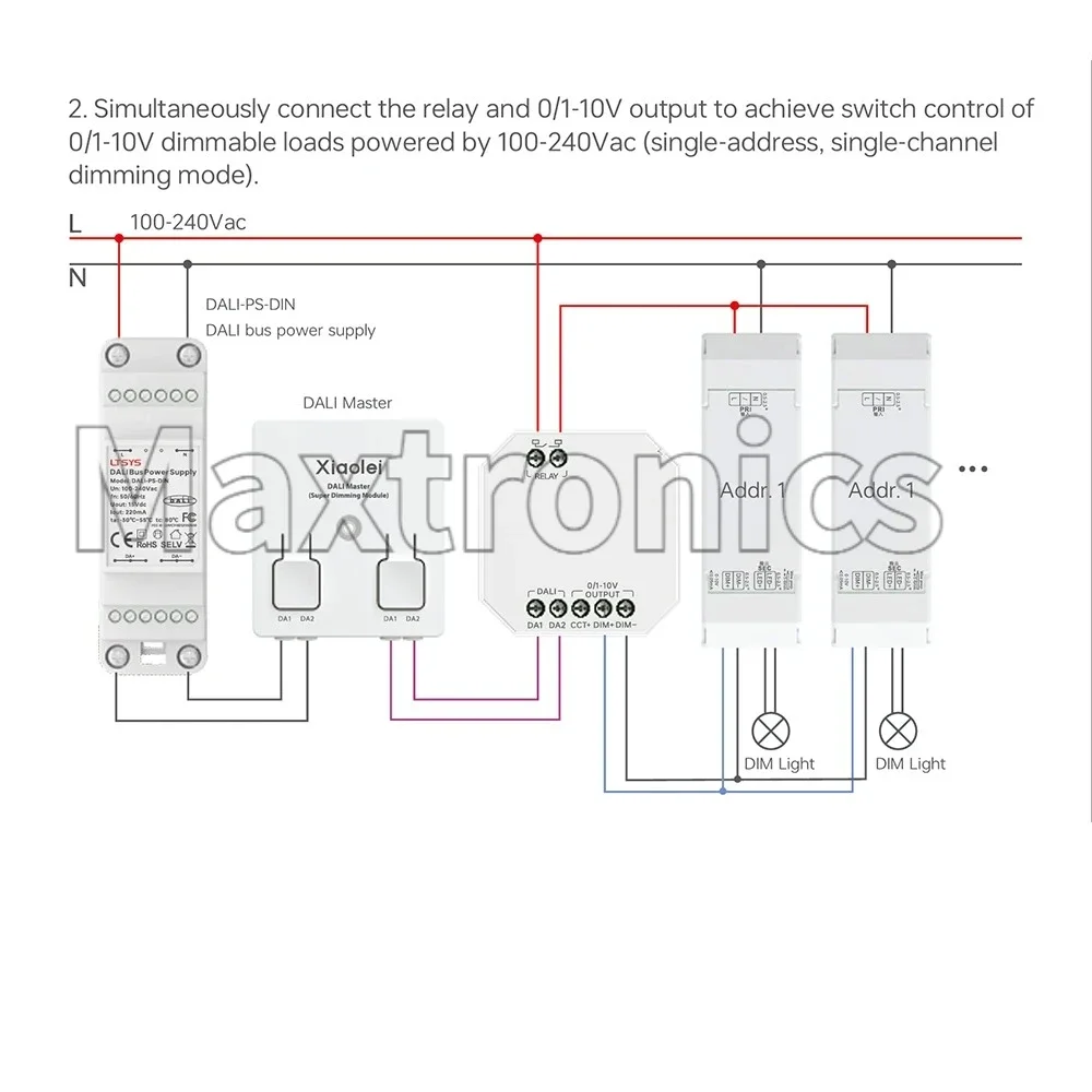 LTECH DALI To 0/1-10V Module KDA (With Relay) 2CH Use The NFC Lighting APP Smart Dimming Module for Dimmable Lighting Fixtures