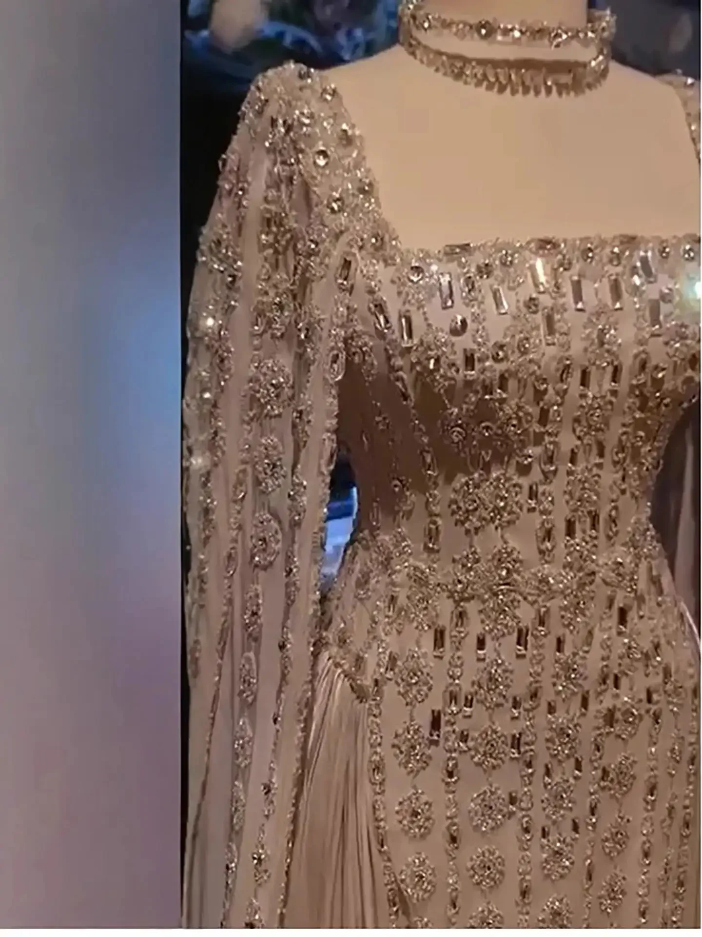 Customized Shining Rhinestones Luxury Prom Dresses Cape Sleeve Evening Dresses Exquisite Crystals Wedding Guest Dresses image 2