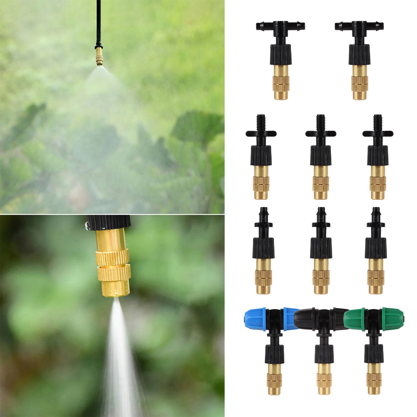 Misting Cooling System Sprayer Nozzle Adjustable Brass Atomizing Nozzle Humidify Watering Landscape For Garden Patio Greenhouse