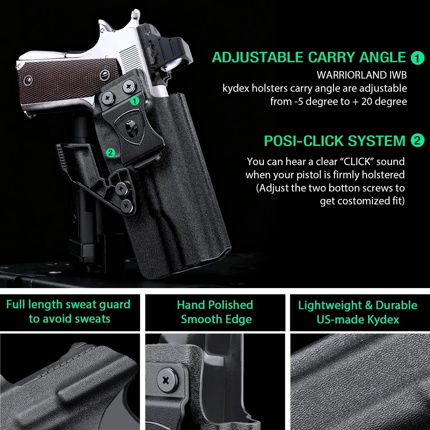 حافظة Fit No Rail مقاس 5 بوصات 1911: حافظة IWB Kydex، كولت/كيمبر/تيسا/S&W/Ruger/Sig/RIA/Springfield-حافظة حمل مخفية، اليد اليمنى
