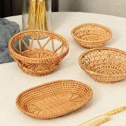 Handmade Rattan Woven Basket Fruit Cake Bread Food Plate Snack Serving Tray For Dinner Parties Coffee Breakfast Container