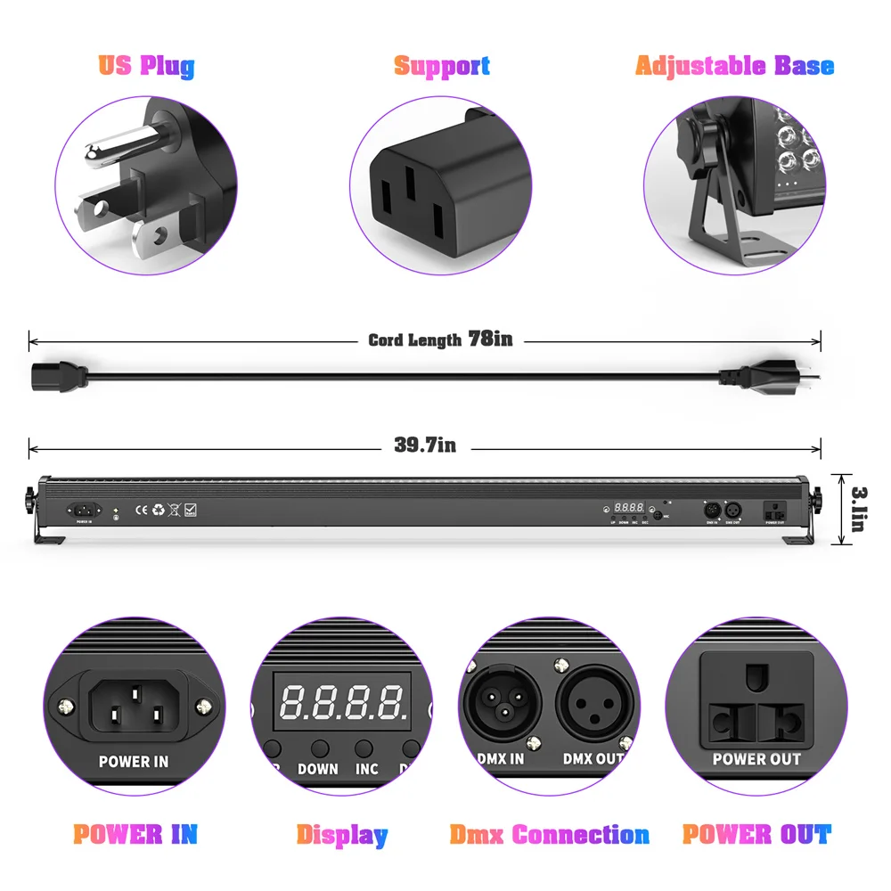 DayFlicker Dekoracyjne oświetlenie ścienne 252 szt. Wash Light Bar Stage Light dla DJ Concert Party Wesela Klub nocny Sala taneczna
