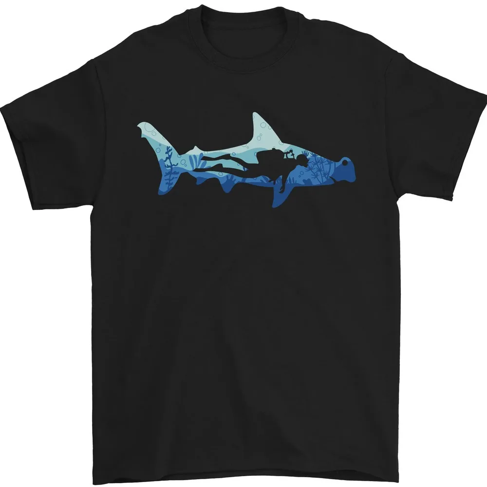 Hammerhead Shark Scuba Diver Diving Mens Tee Cotton Men\'s Short Sleeve Outdoor Fashion Casual Summer Shortsleeve Shirt for Men