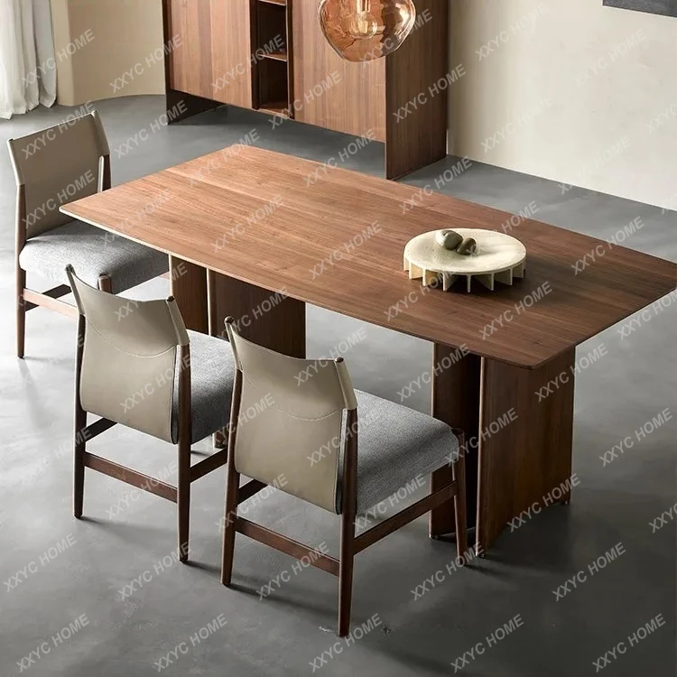 Land moon semicircle black walnut long dining table wabi sandy wind solid wood rectangular restaurant table