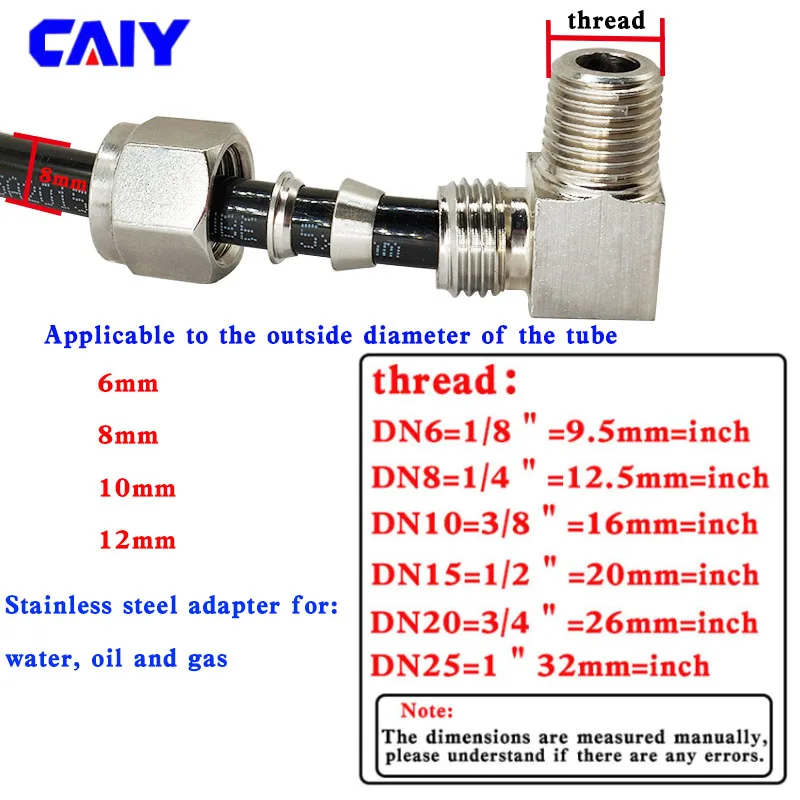 304 Stainless Steel 90° Elbow Double Ferrule Tube Pipe Fittings 3mm 4mm 8mm 10mm 12mm OD 1/8\