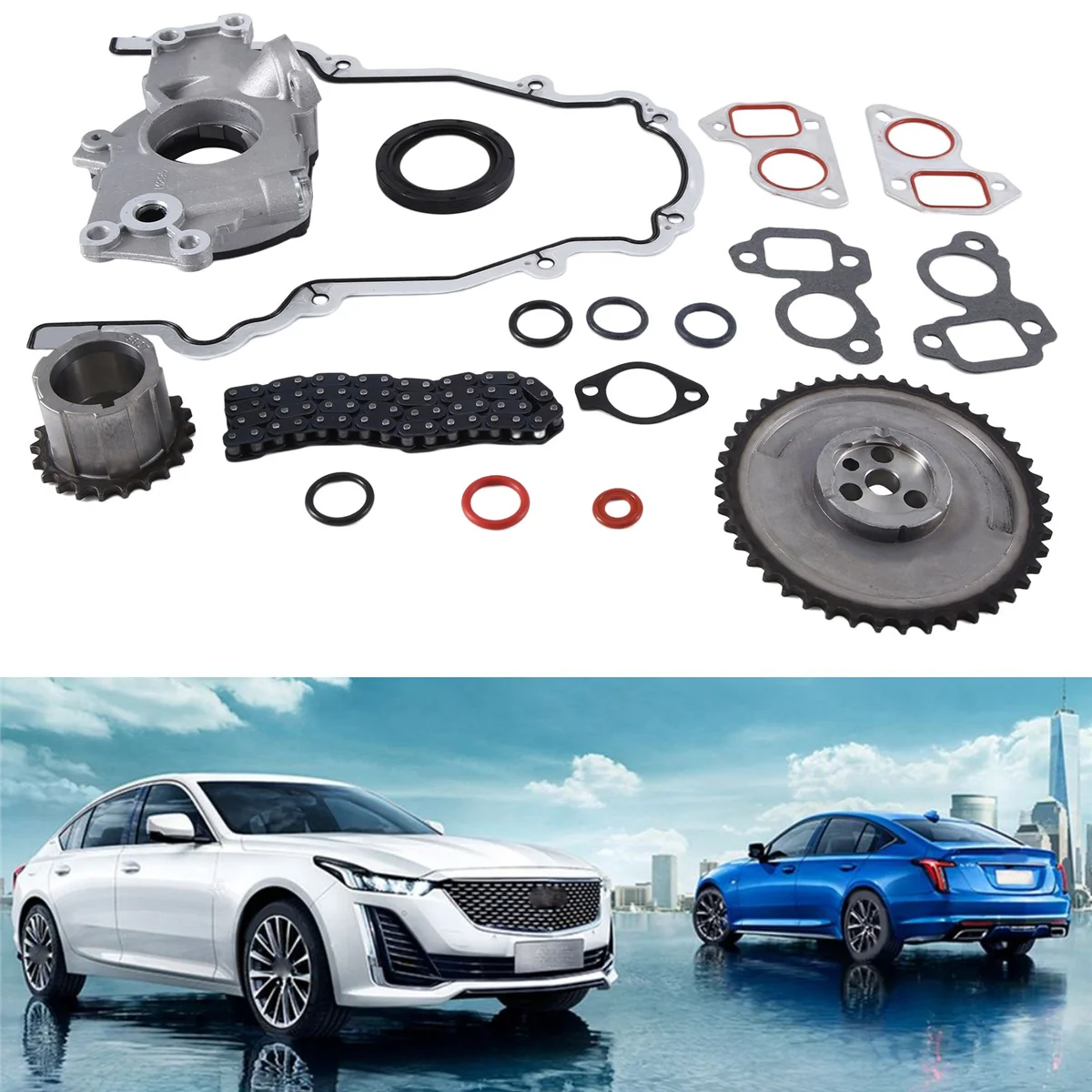 High Volume Oil Pump Change Gaskets Timing Chain Kit for GM LS 5.3L 6.0L 12576407, 12556582, 12678151, TS33210, TCS45993