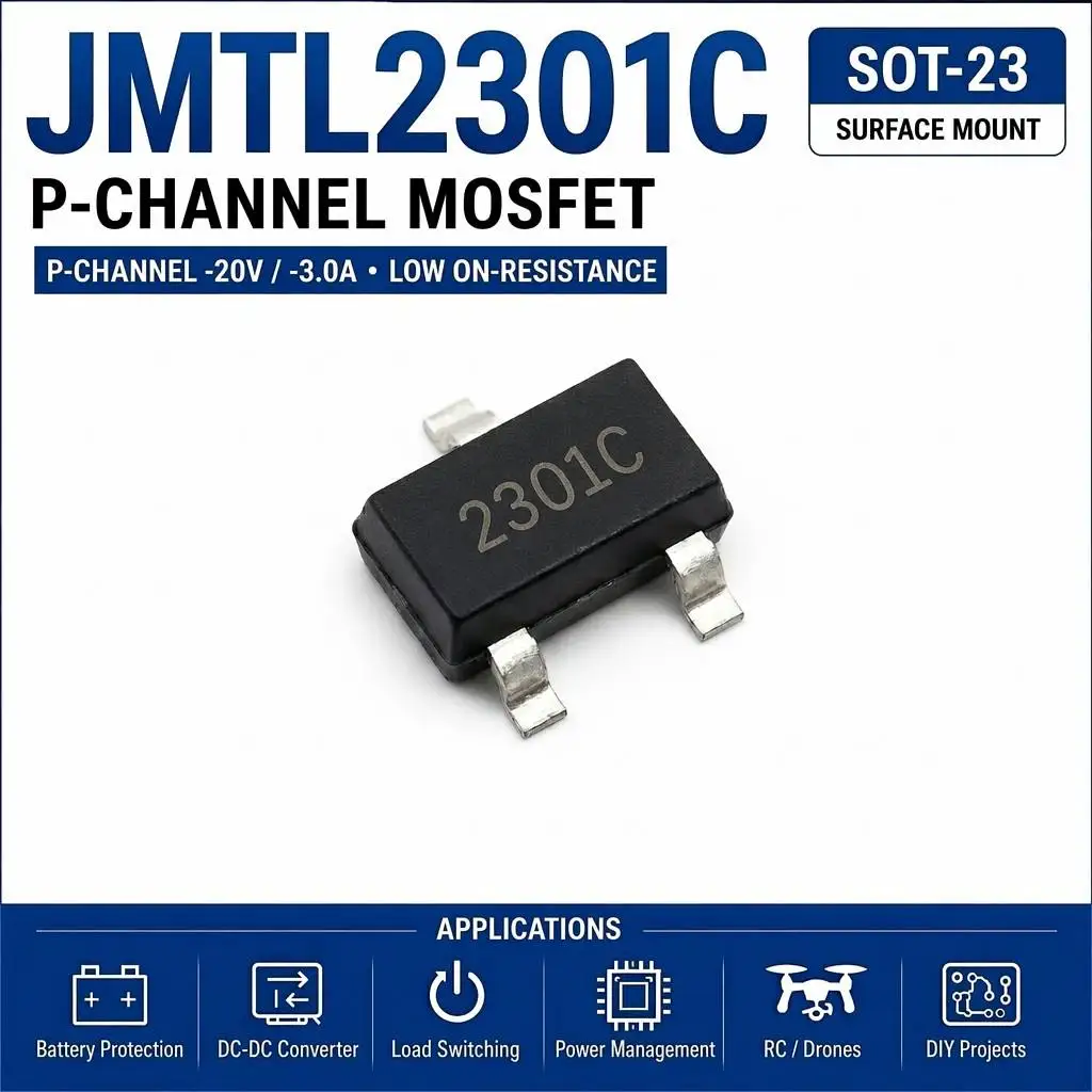 (100 pcs) JMTL2301C SOT-23 (Marking 2301C) L2301C - P-Channel MOSFET -20V -3A 70mΩ