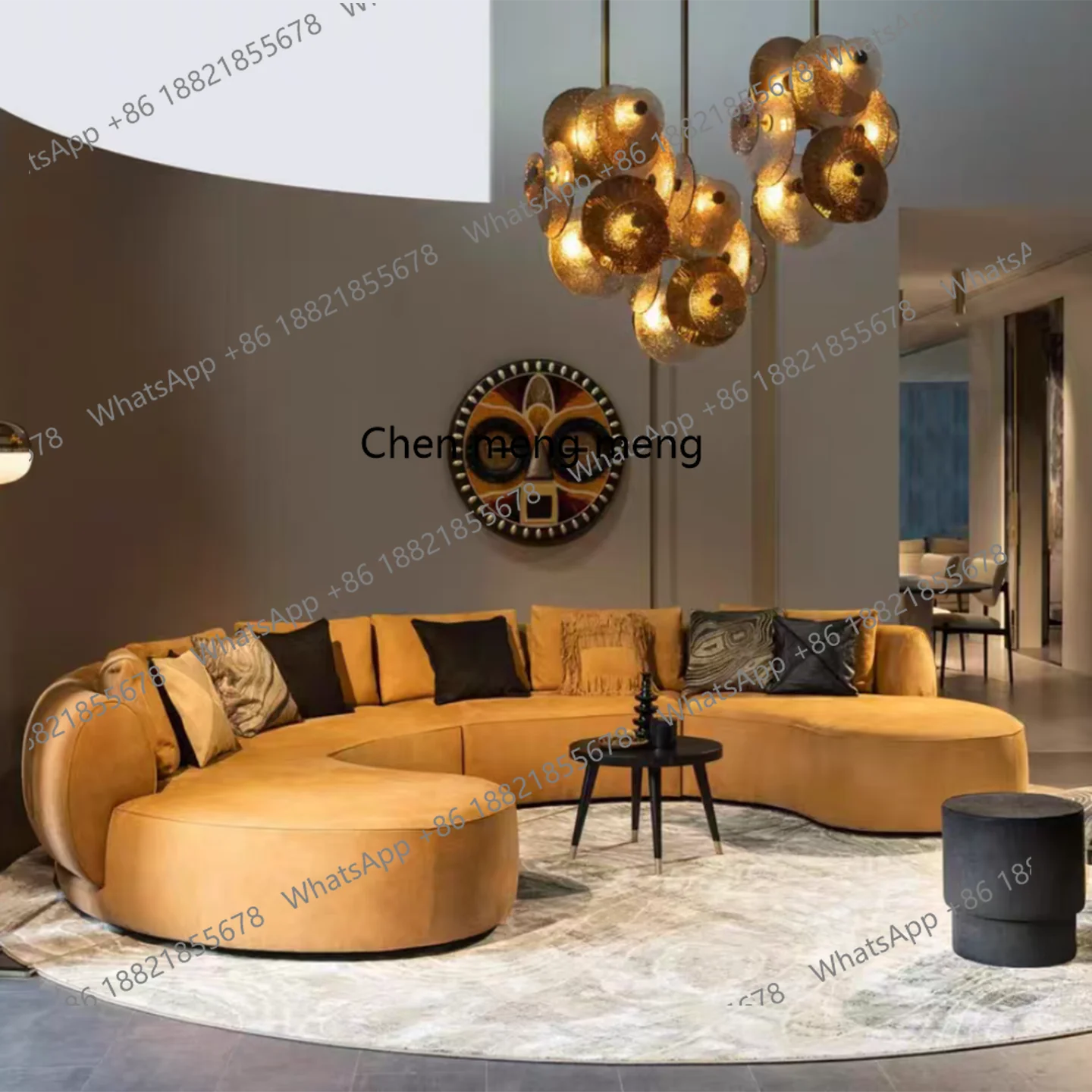 

Italian minimalist semi-circular curved sofa living room light luxury designer fabric sofa