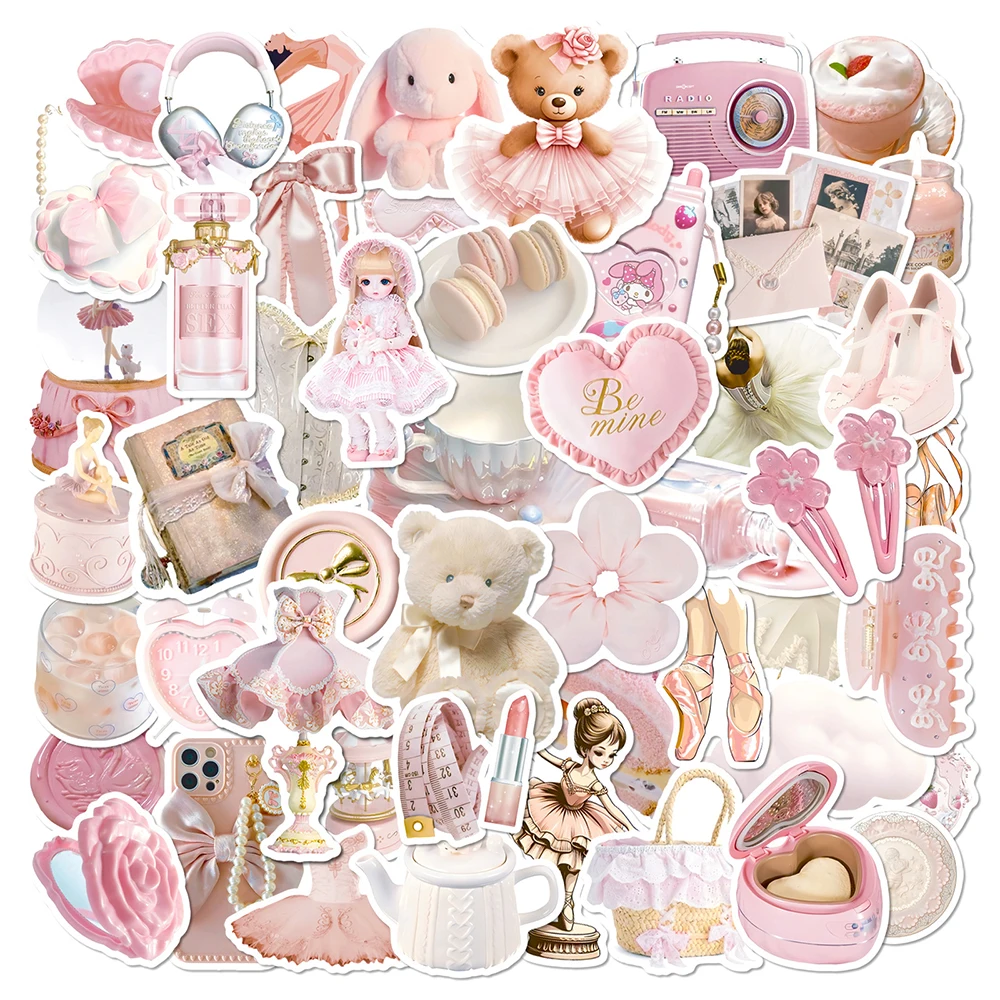 

10/30/50pcs INS Pink Ballet Style Graffiti Stickers Cute Girl Decals Decoration DIY Phone Water Bottle Luggage Aesthetic Sticker