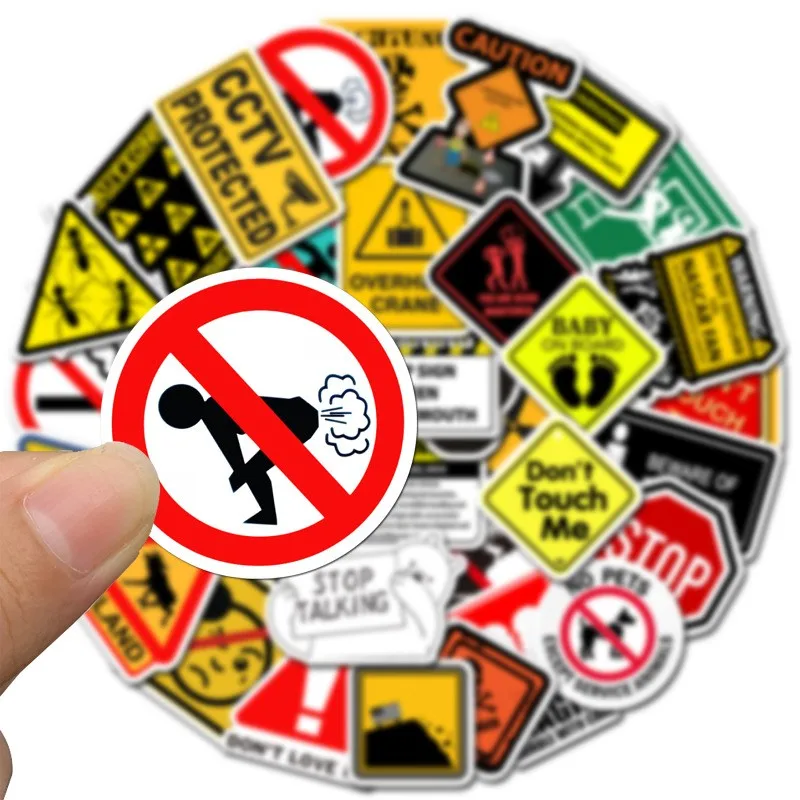 50PCS Warning Stickers Danger Banning Skateboard Fridge Guitar Laptop Motorcycle Travel Classic Toy Cool Decals Sticker