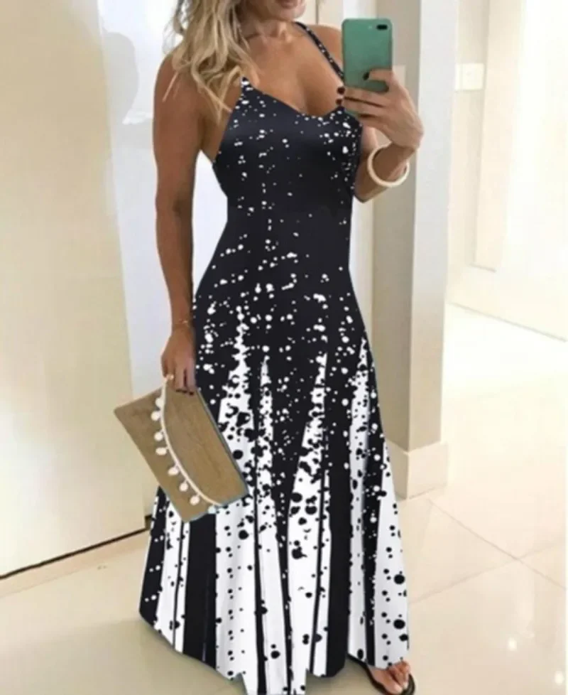 S-5XL Women Spring Summer Style Print Bodycon Dress Female Sexy Sleeveless Spaghetti Strap Dress Vestidos Bohemian Dresses Robe