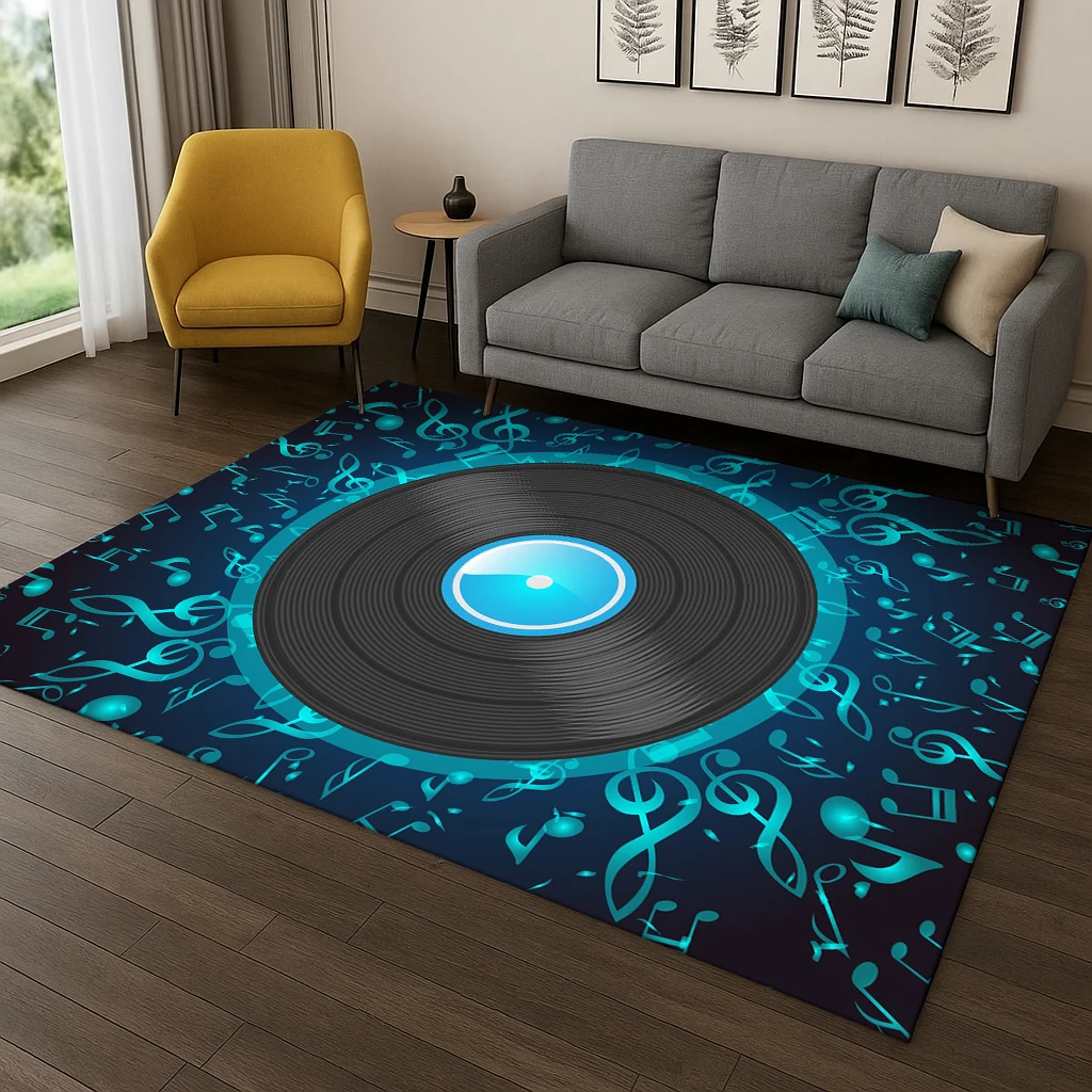 Retro Vinyl Schallplatte Musik Kunst Teppich Teppich für Wohnzimmer Sofa Zuhause Schlafzimmer Küche Fußmatte Dekor, Spielzimmer rutschfeste Teppichmatte