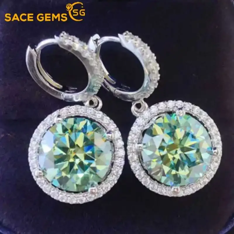 

SACE GEMS Certified 1-10ct Moissanite Drop Earrings for Women Platinum Plating Sterling Silver Diamond Ear Clip Fine Jewelry