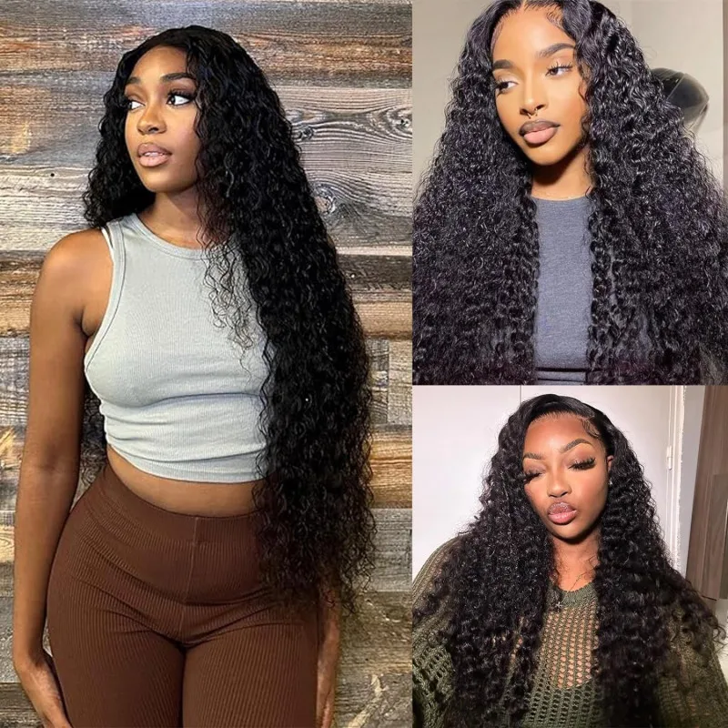 Deep Wave Human Hair Bundles With Closure 4x4 Lace Frontal 3 Bundles Real Human Hair With Closure Extensions 30 Inch For Woman