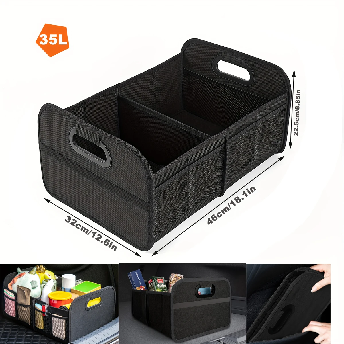 

35L Car Trunk Shockproof Storage Box With Multi Pockets Foldable Anti-Slip Storage Container Durable For Households And Travels