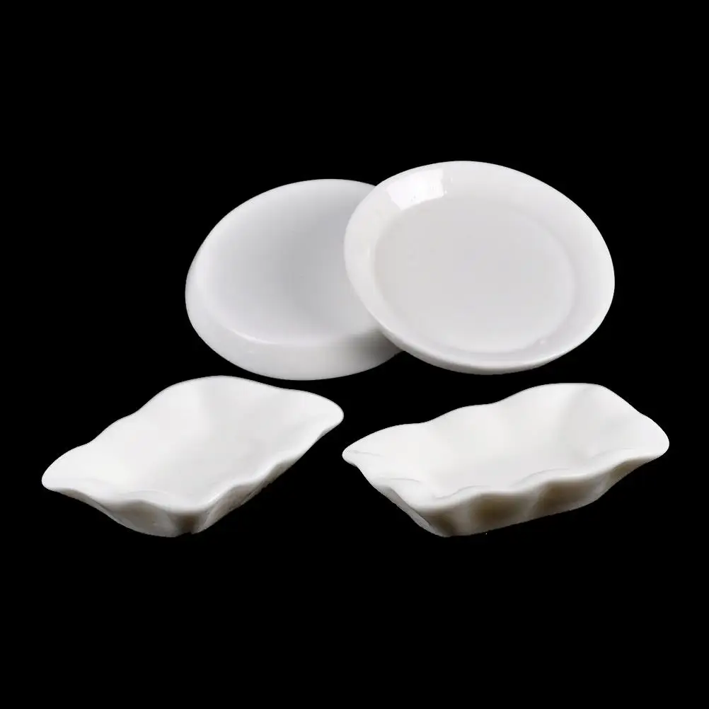10Pcs Kitchen Toys Doll House Trays Plates Doll Durable Mini Food White Dishes Tableware Miniature Doll House Accessories