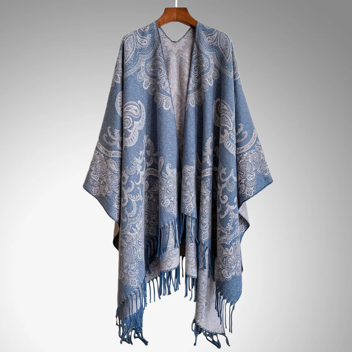

2025 Autumn/Winter Foreign Trade Ethnic Wind Jacquard Cashmere Tassel Wrap Cardigan New Women's Scarf Wrap Poncho P1