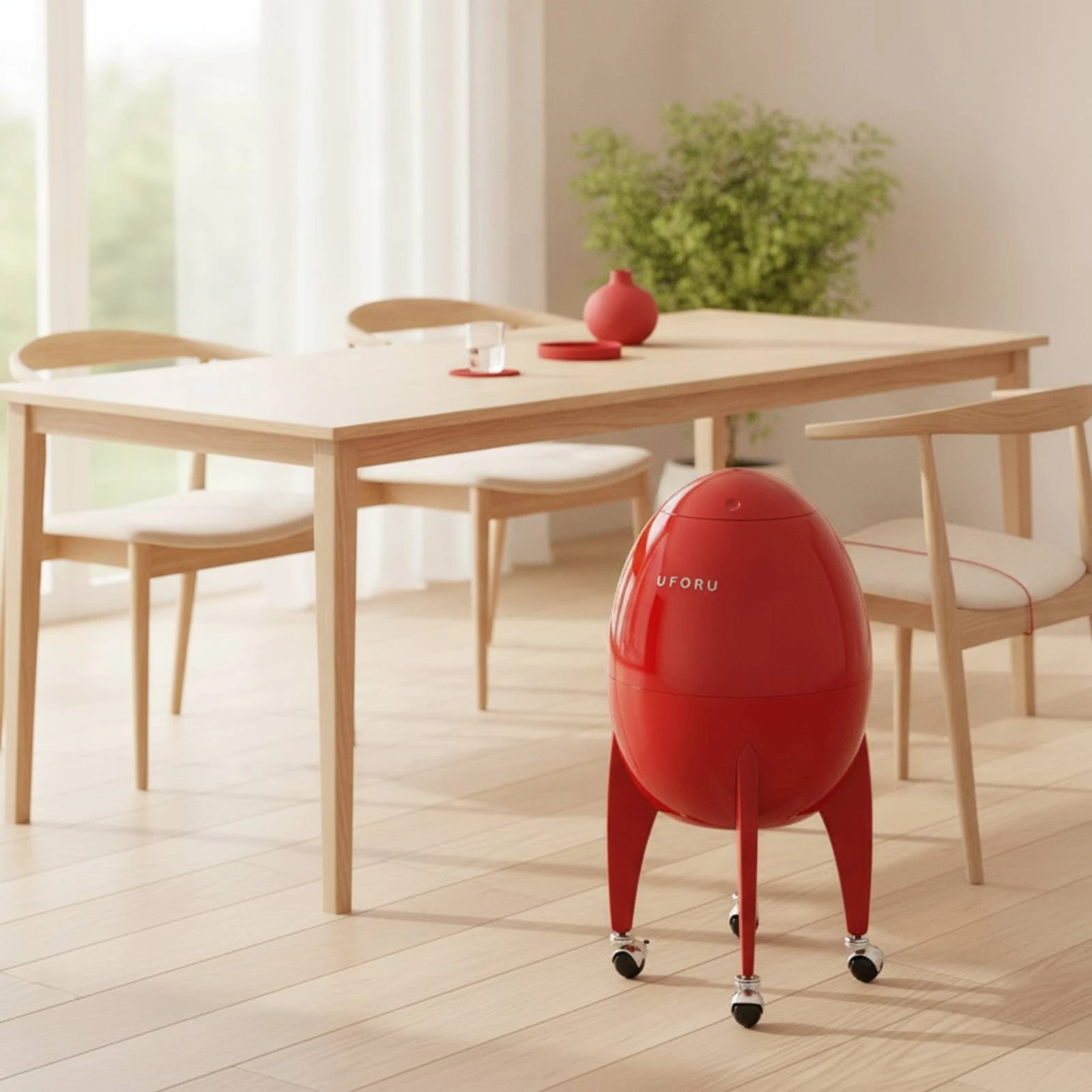 Egg Shaped Trash Can Floor-Standing Trash Can with Wheels Garbage Bin Rolling Wastebasket Double-Layer for Living Room, Bedroom