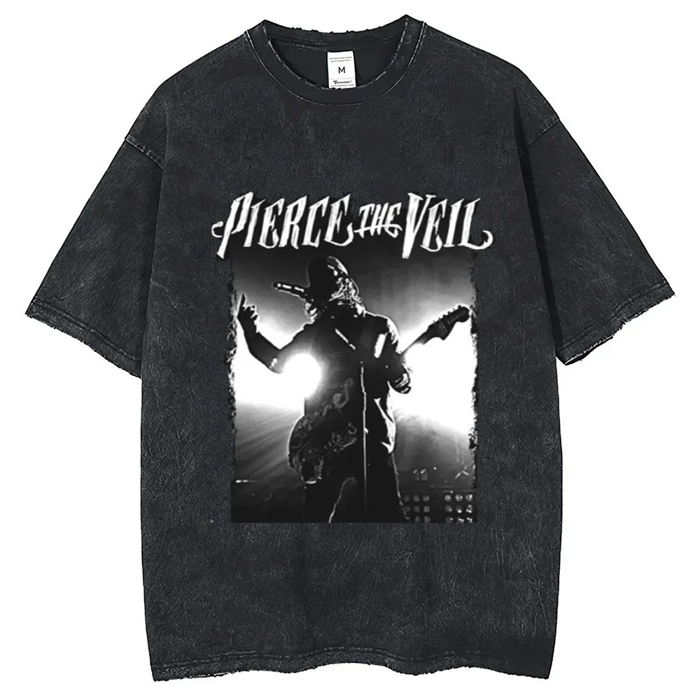 Pierce the Veil Vintage Washed cotton tshirt men hip hop Breathable Y2k graphic t shirt Graphic Psychedelic Grunge University