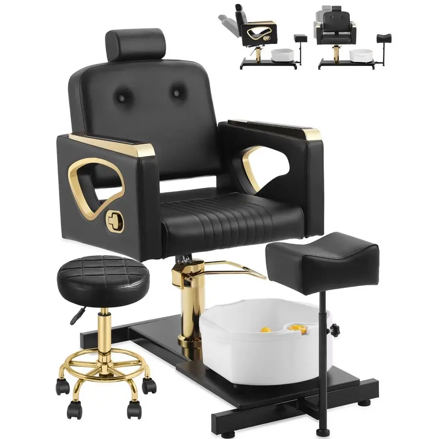 Stoel zonder sanitair voor Nail Tech, met verstelbare voetsteun en massagebadkom, rollende pedicurekruk, draagbare pedicurestation