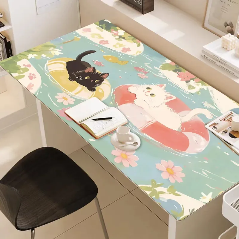 

Swimming Kitten Pu Leather Mousepad Office Desk Mat Mouse Pad Computer Speed Type Carpet Mat Player Laptop Keyboard Cartoon