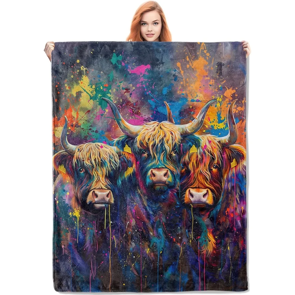 

Colorful Highland Cow Blanket Gifts for Women, Animal Highland Cow Flannel Blanket, Soft Warm Lightweight Throw Blankets for Bed