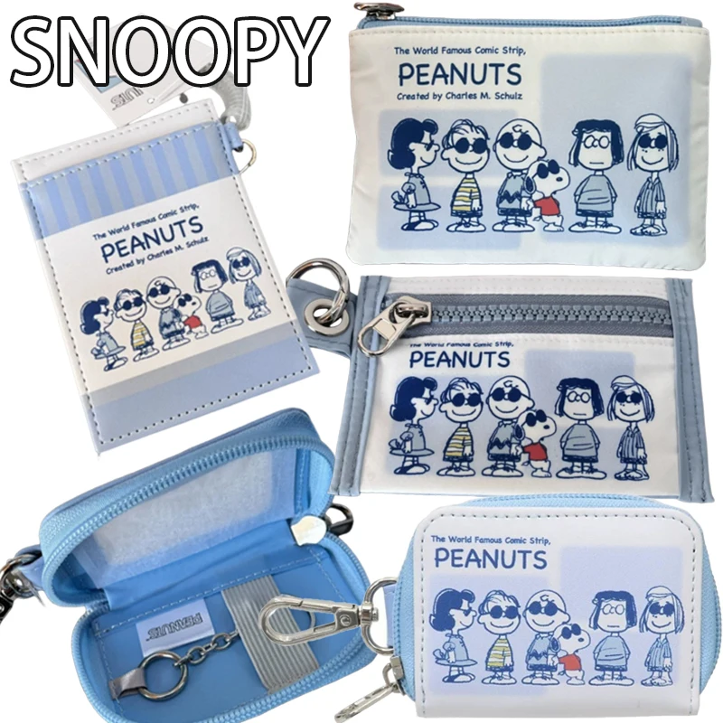 Snoopy Coin Purse Charlie Brown Cartoon PU Card Holder Car Key Storage Bag with Hook PVC Clear Earphone Charger Organizer Pouch