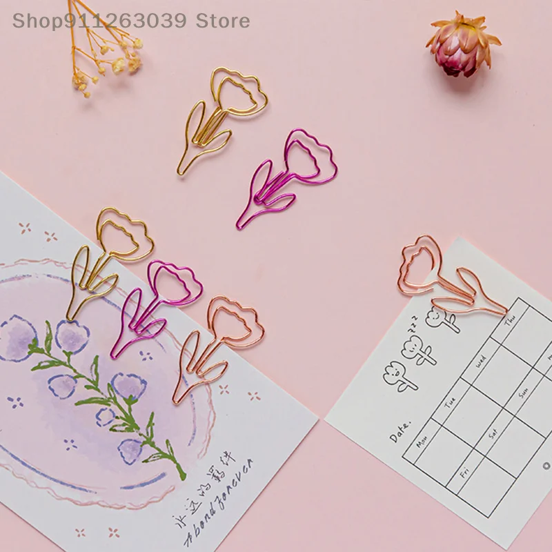 10 Pcs/Set Colored Flower Shaped Paper Clip Colored Paper Clip Office Stationery Metal Bookmark Holder Stationery Paper Clips