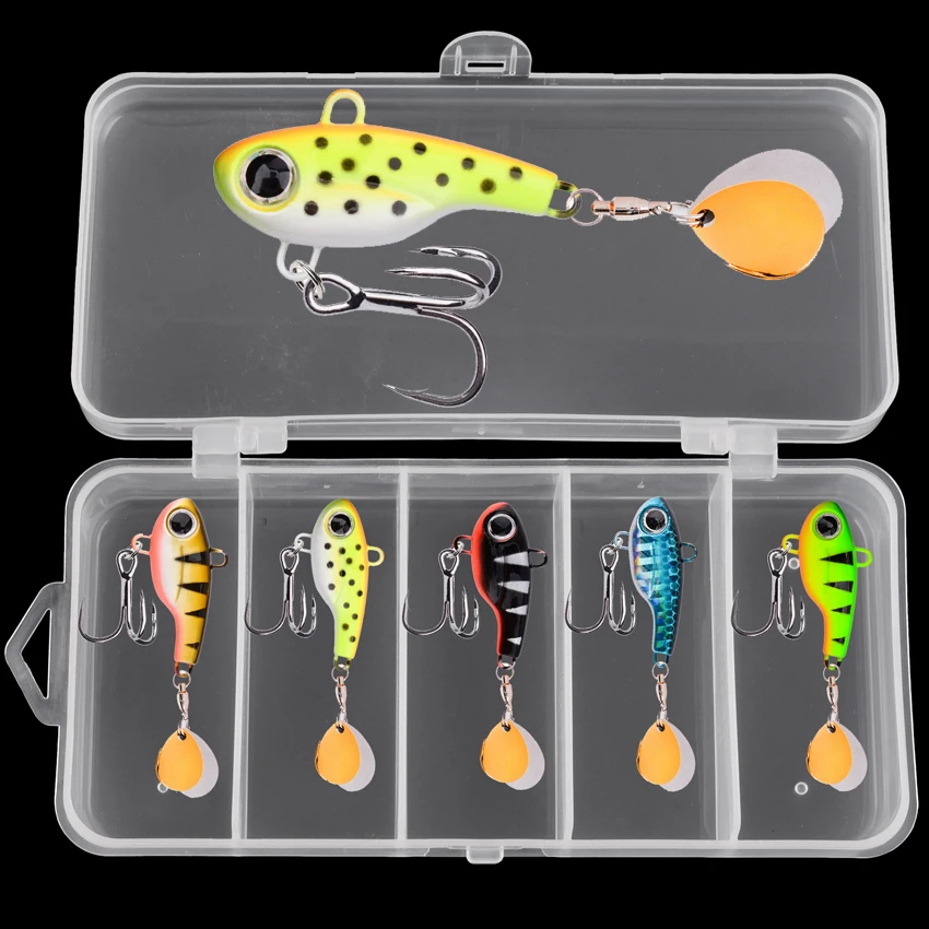 

5 шт./кор. Набор металлических рыболовных приманок Vib 5 г 11 г 14 г 17 г 20 г с ложкой и блестками для тонущих приманок для пресной и соленой воды