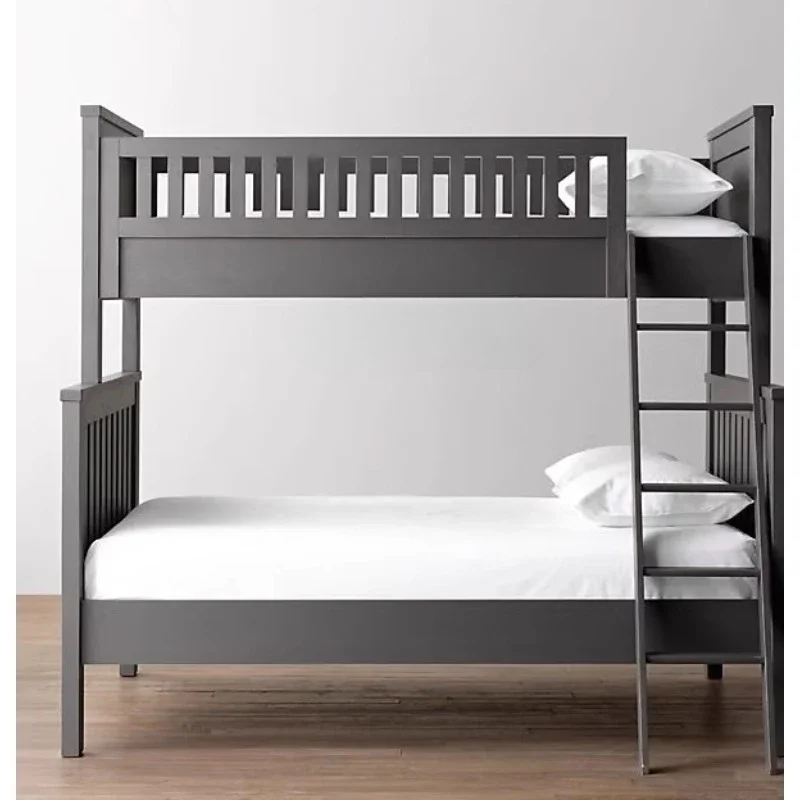 American/Nordic French Country Solid Wood High and Low Bed American Grey Log Color Alphabet Bed Upper and Lower Bed