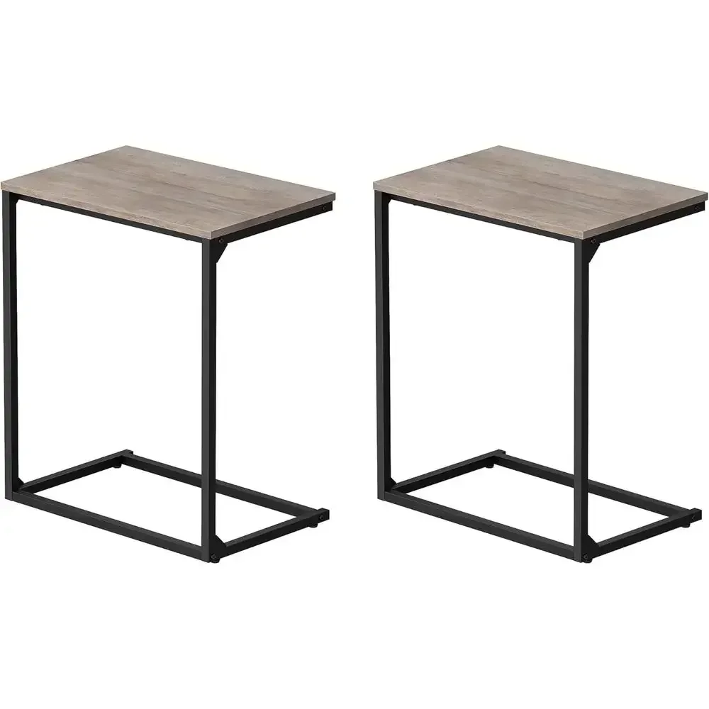 2-Piece Set of Modern Industrial Style End Tables, Suitable for Living Room or Bedroom, 13.8 x 21.7 x 26, Greige & Classic Black