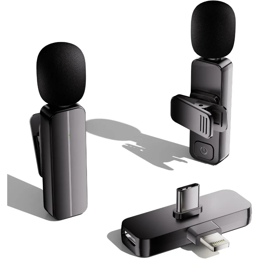 

2 Pack Wireless Mini Lavalier Lapel Microphone for iPhoneAndroid Phone 2 in 1 65ft Cordless Clip on Dual Mics with Noise Reduct