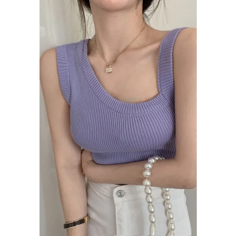 

Design Sense Niche and Irregular Camisole Top Outside in Summer Knitted Inner Layer Baring Design A Sleeveless Top for Hot Girls