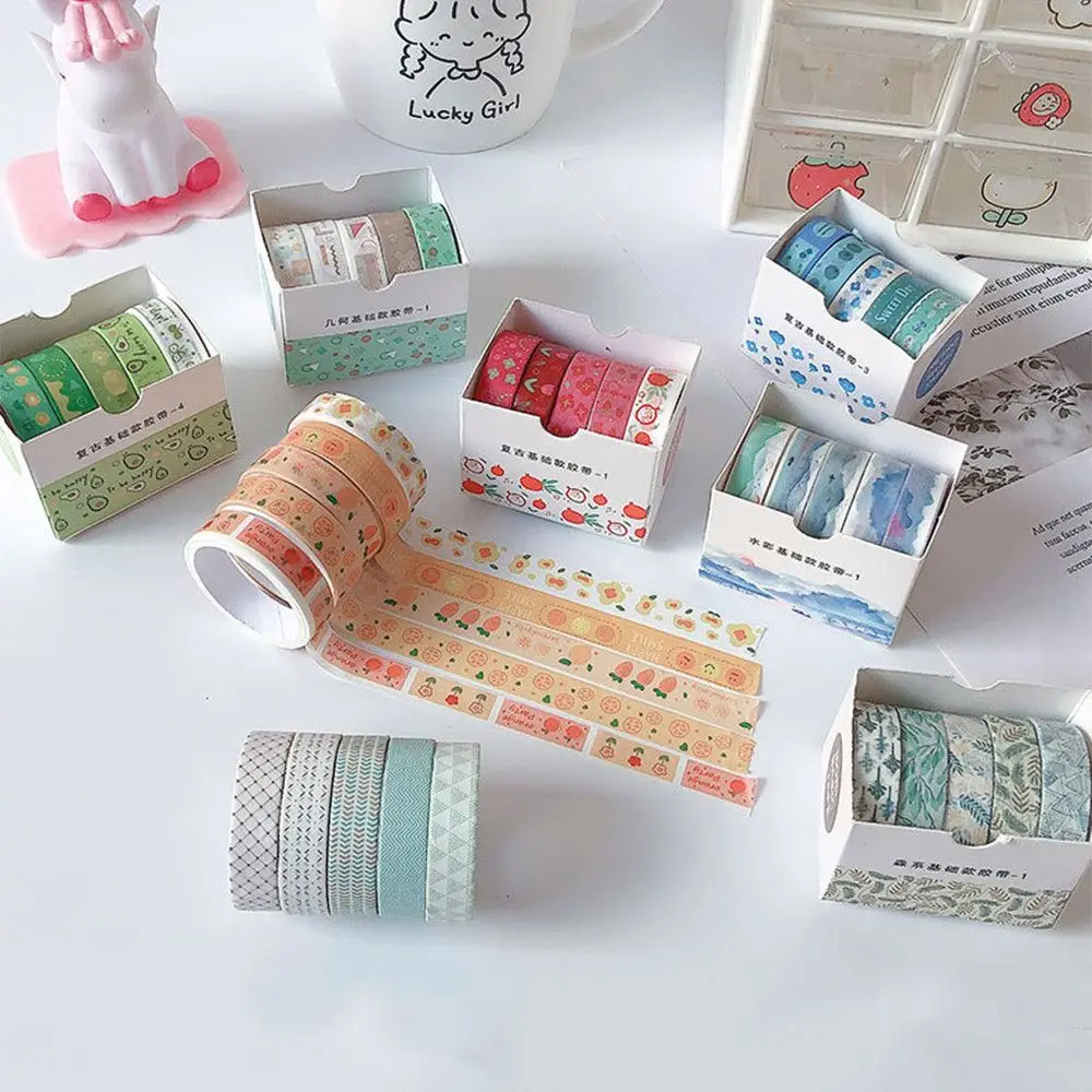 5Roll/box Creative Lovely Masking Tape Set DIY Scrapbooking Diary Journal Washi Adhesive Tape School Stationery Supplies