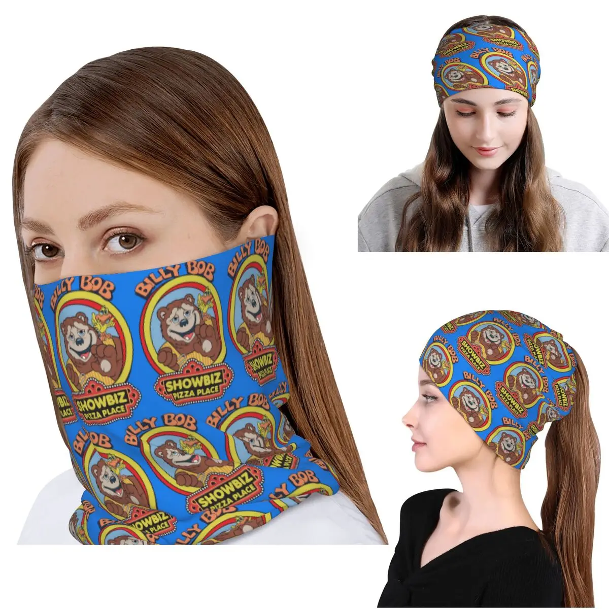 Showbiz Pizza Billy Bob Bandana Halstuch, Wickelschal, Mehrzweck-Gesichtsmaske, Mütze für Männer, Frauen, Erwachsene, atmungsaktiv