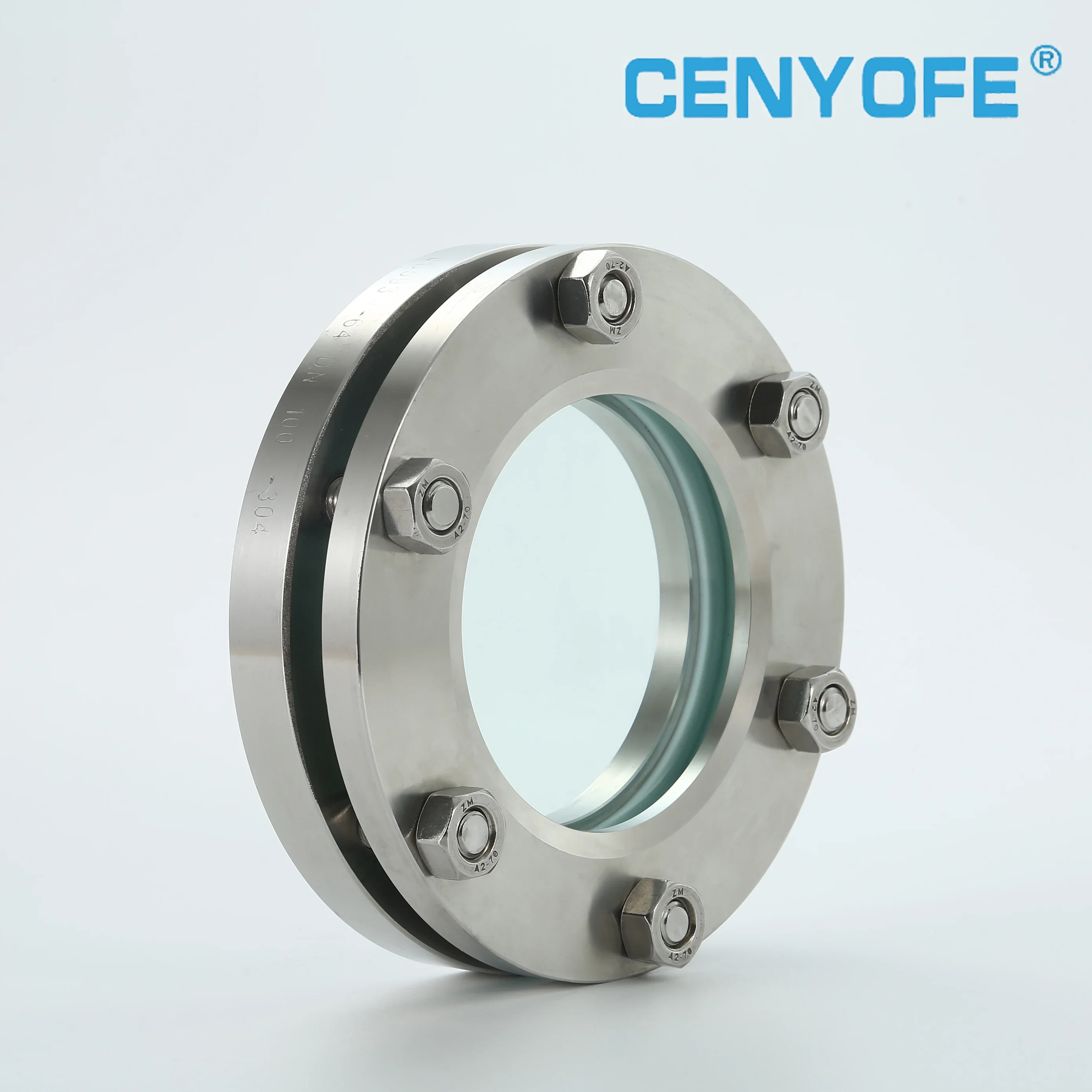 Roestvrijstalen flensspiegel observatie rechtdoor kijkbeker met lamp binnenglas zeshoekig mangat