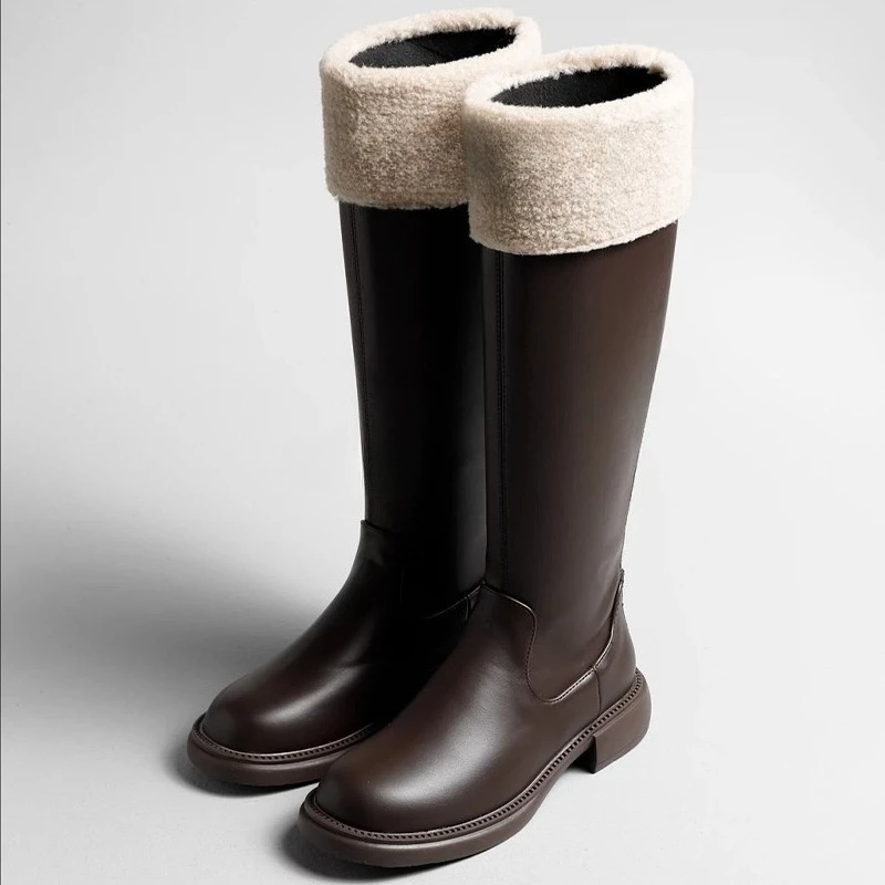 

High Boots for Women Fur Fashion Heeled Shoes Designer Warm Winter Boots 2025 New Trend Dress Goth Knee High Mujer Chelsea Botas