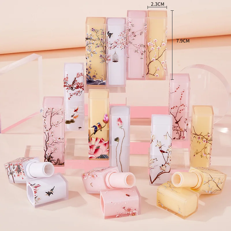 3.5ml Frosted Semi-Transparent 3D Printed Lipstick Tube, Empty Refillable Lip Balm Container, Embossed Pattern