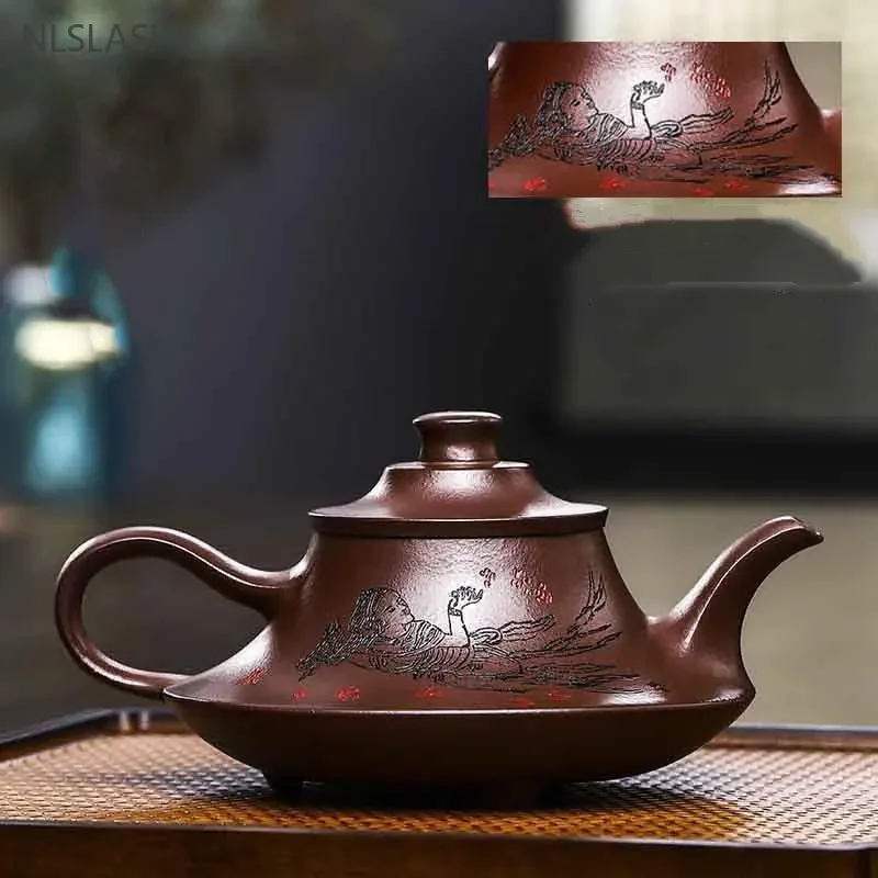 340ML Chinese Yixing Purple Clay Teapot Handmade Raw Ore Zhu Mud Tea Pot Home Zisha Teaware Antique Beauty Filter Tea Kettle