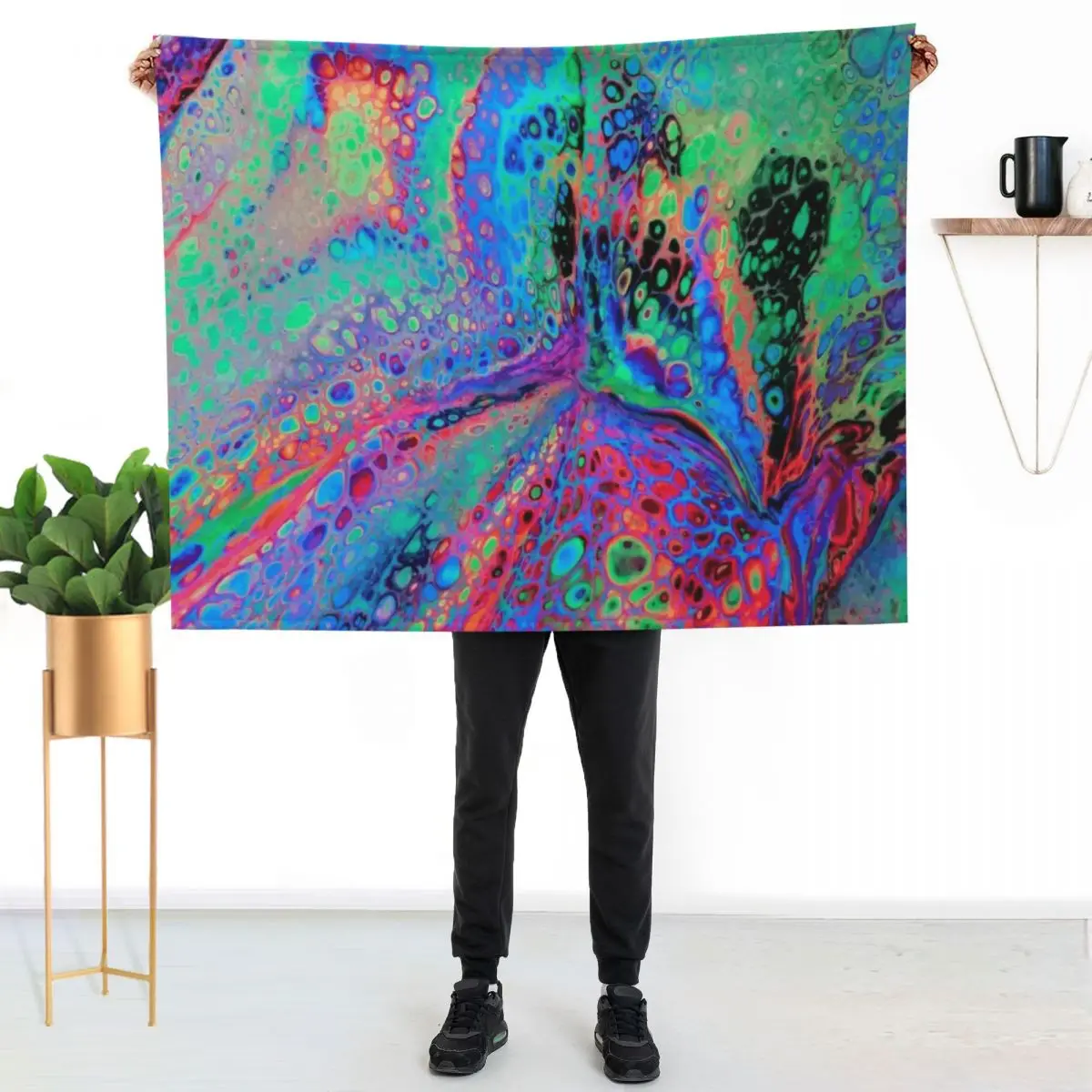 

Electric Leopard Pattern Super Fluid Soul Acrylic Pour Design Throw Blanket Luxurious Soft Fuzzy Blanket for Sofa Bed