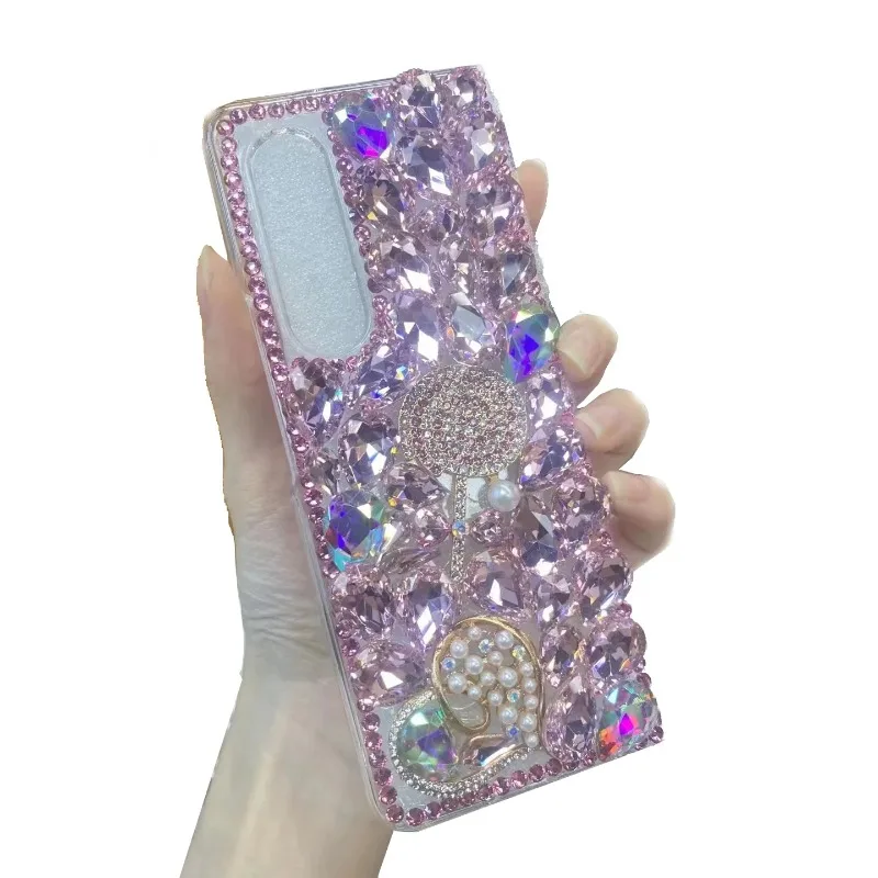 3D Handmade Mobile Phone Case for Samsung Z Fold 5, 4, 3, 2, Handmade Series, Sparkle Diamond, New