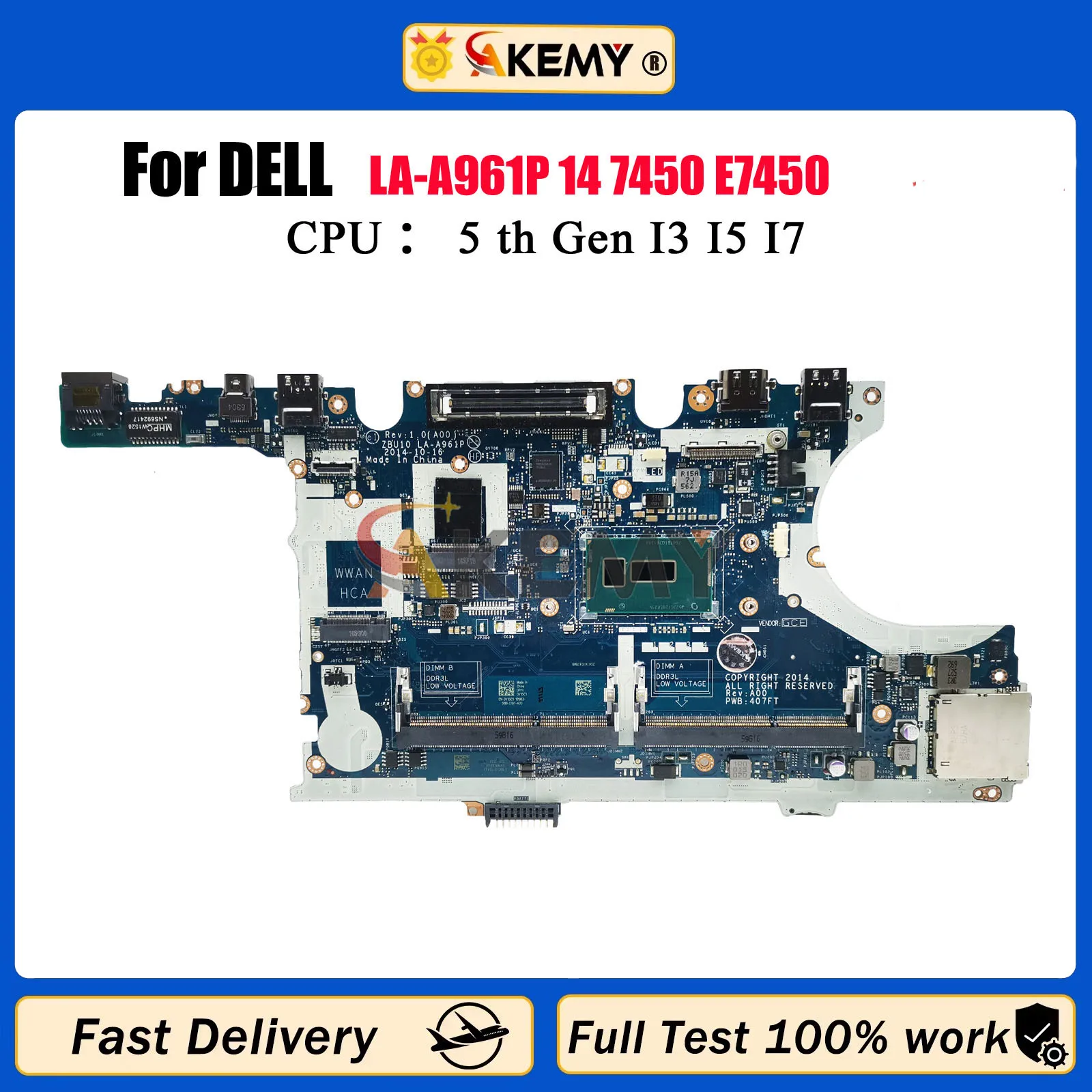 

LA-A961P для Dell Latitude E7450 7450, материнская плата для ноутбука 0R1VJD 0420PP 0TFVF9 0V2CCD, материнская плата для ноутбука, 100% рабочая, полностью протестирована